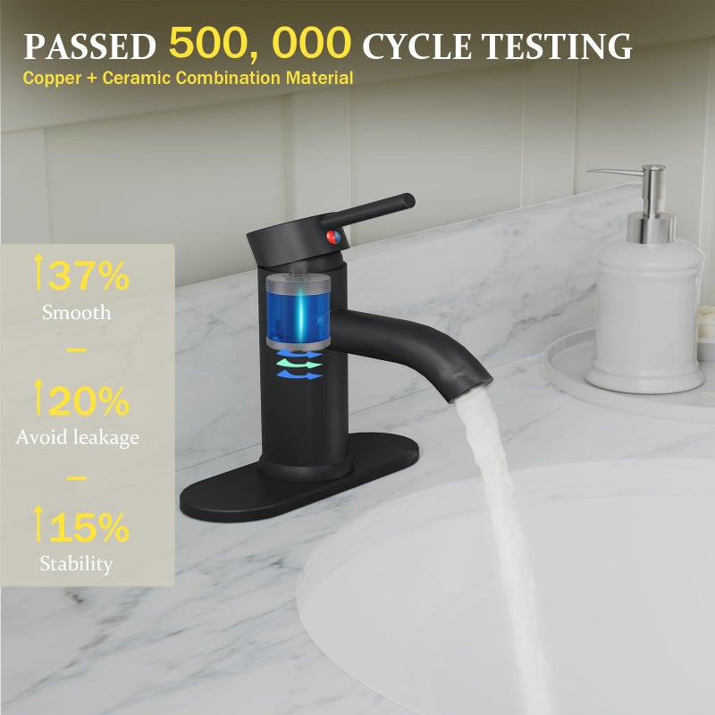 Green Spring Greenspring Matte Black Bathroom Faucet, Single Hole Single Handle Bathroom Sink Faucets Modern Vanity Sink Faucet Commercial Lavatory Basin Bath Mixer Tap with Pop Up Drain and Cover Plate, Brass - Image 4